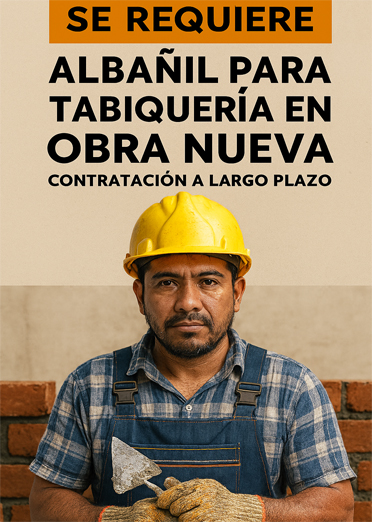 Se Requiere Albañil para Tabiquería en Obra Nueva